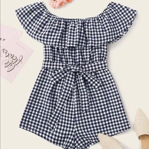 BNWOT Gingham print off the shoulder romper